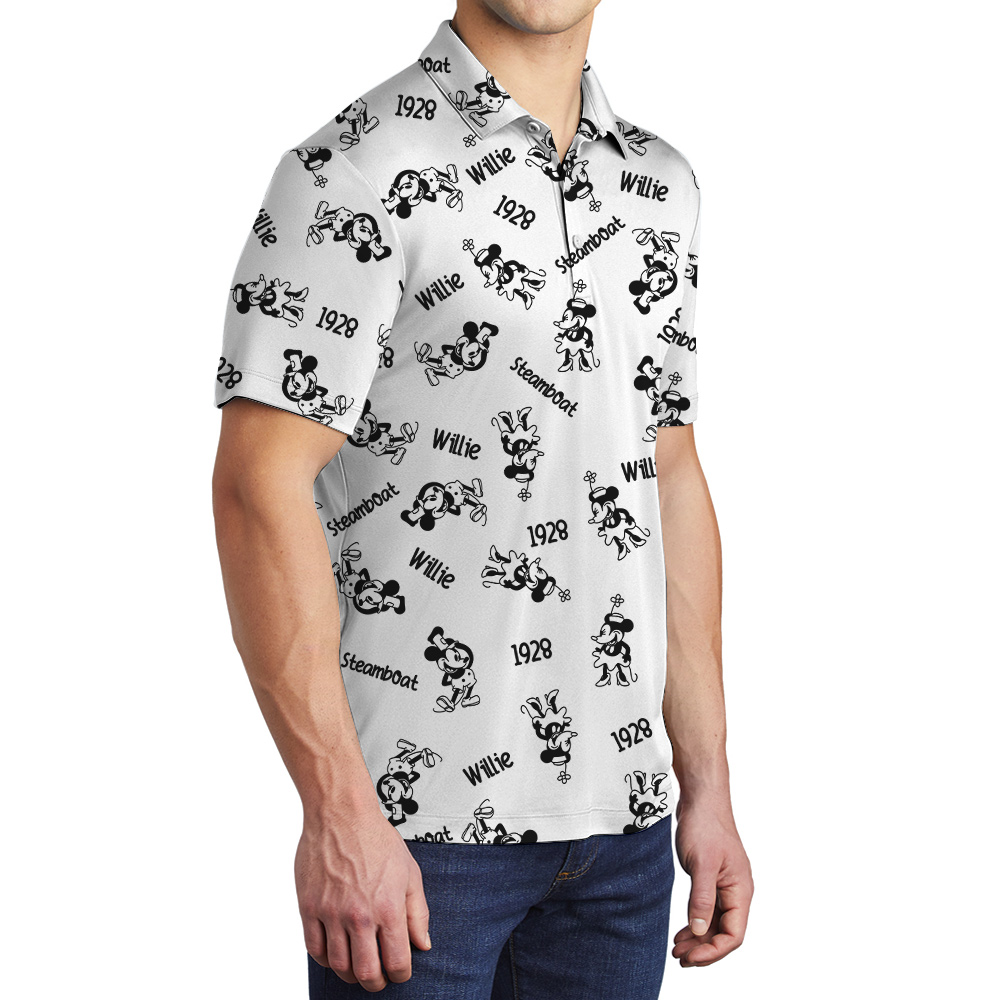 Steamboat Willie Mickey Mouse Classic Men's Hawaiian Polo Shirt