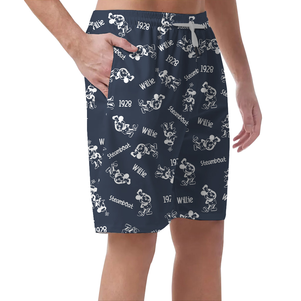 Classic Mickey Steamboat Willie 1928 Navy Men's Hawaiian Beach Shorts