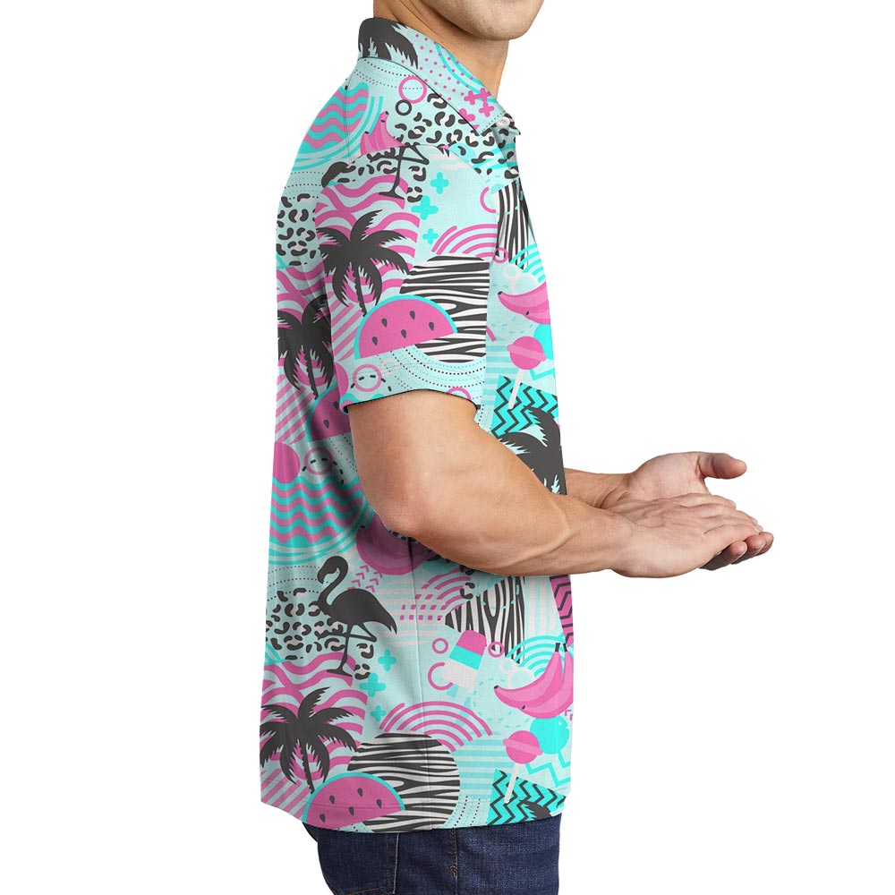 Retro Flamingo Men's Golf Shirt Tropical