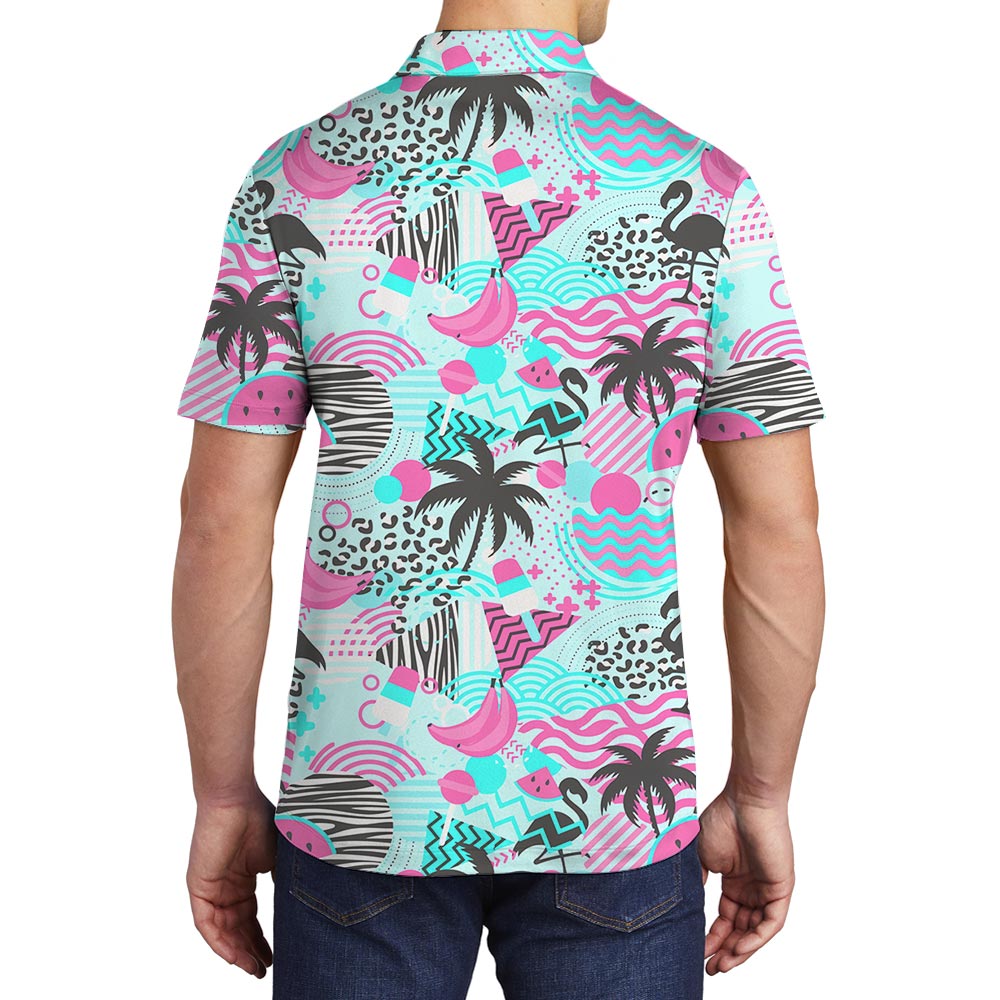 Retro Flamingo Men's Golf Shirt Tropical