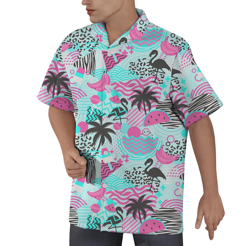 Flamingo Retro Men's Hawaiian Button Shirt