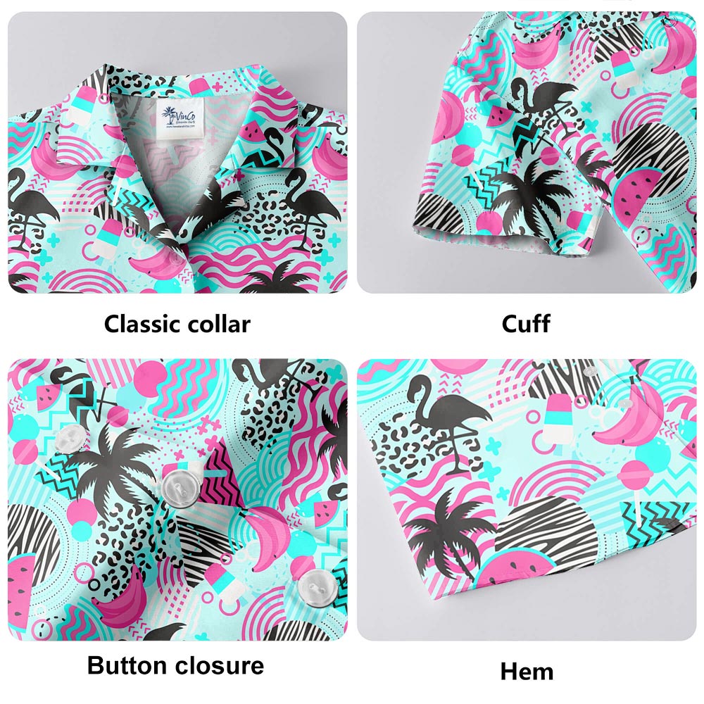Flamingo Retro Men's Hawaiian Button Shirt