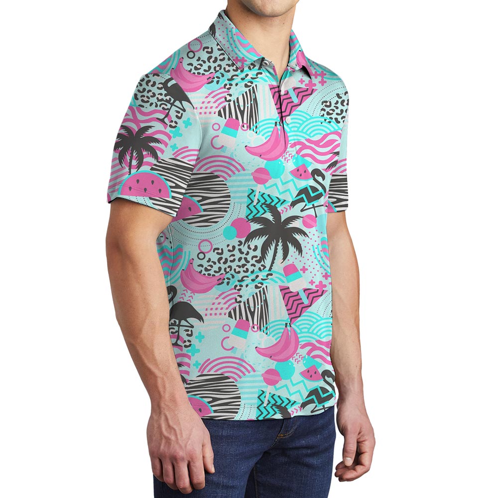 Retro Flamingo Men's Golf Shirt Tropical