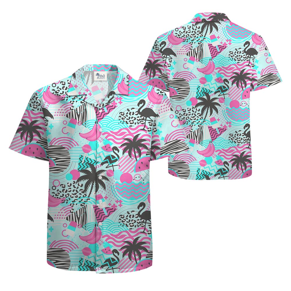 Flamingo Retro Men's Hawaiian Button Shirt