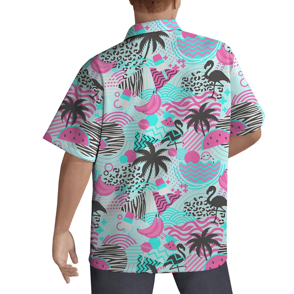 Flamingo Retro Men's Hawaiian Button Shirt