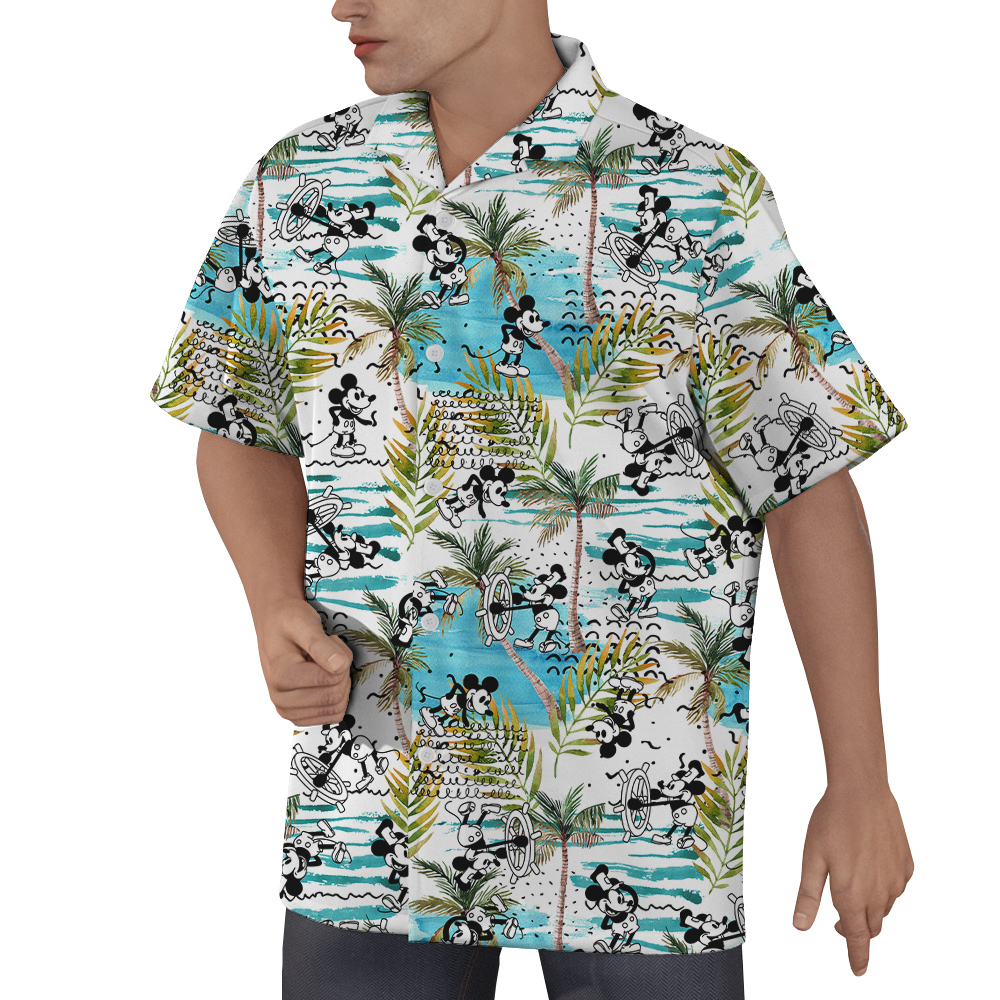Tropical Palm Trees Steamboat Willie Mickey Hawaiian Shirt