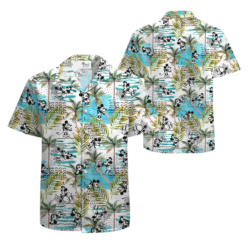 Tropical Palm Trees Steamboat Willie Mickey Hawaiian Shirt