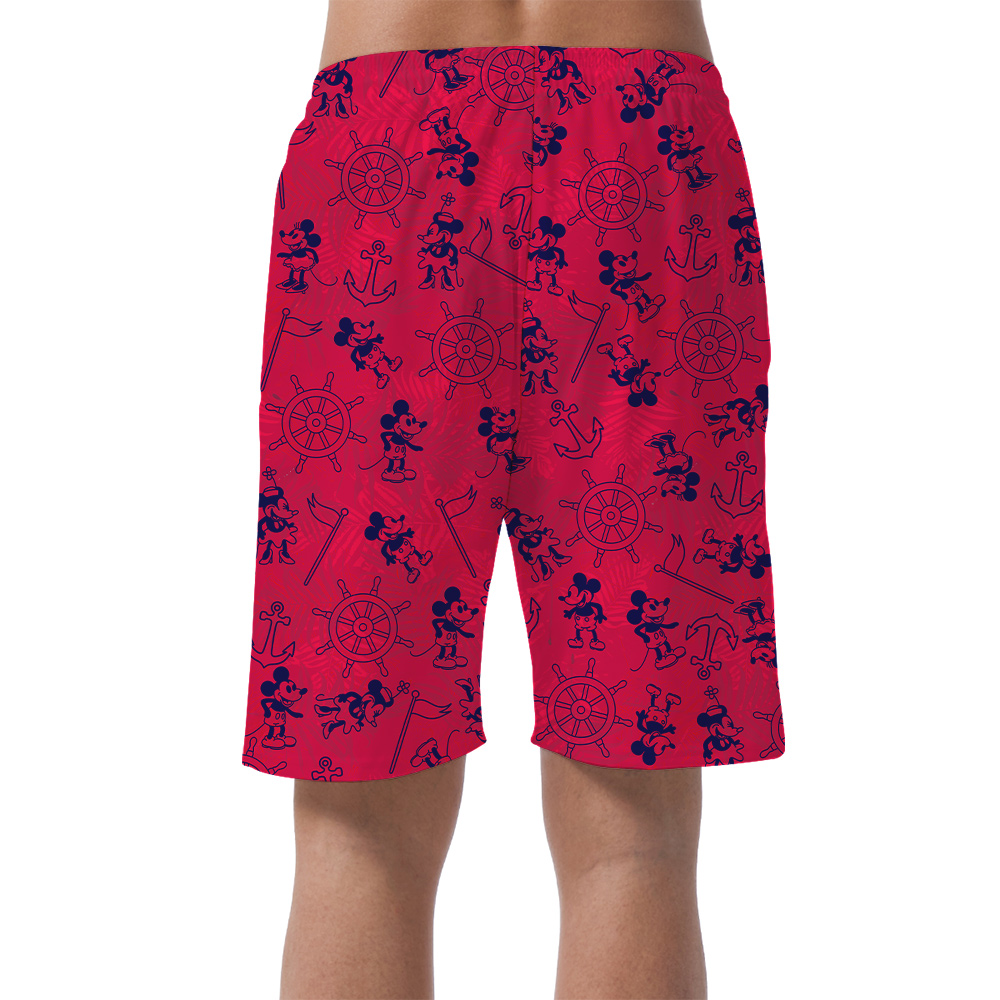Classic Mickey Steamboat Willie Red Hawaiian Men's Beach Shorts