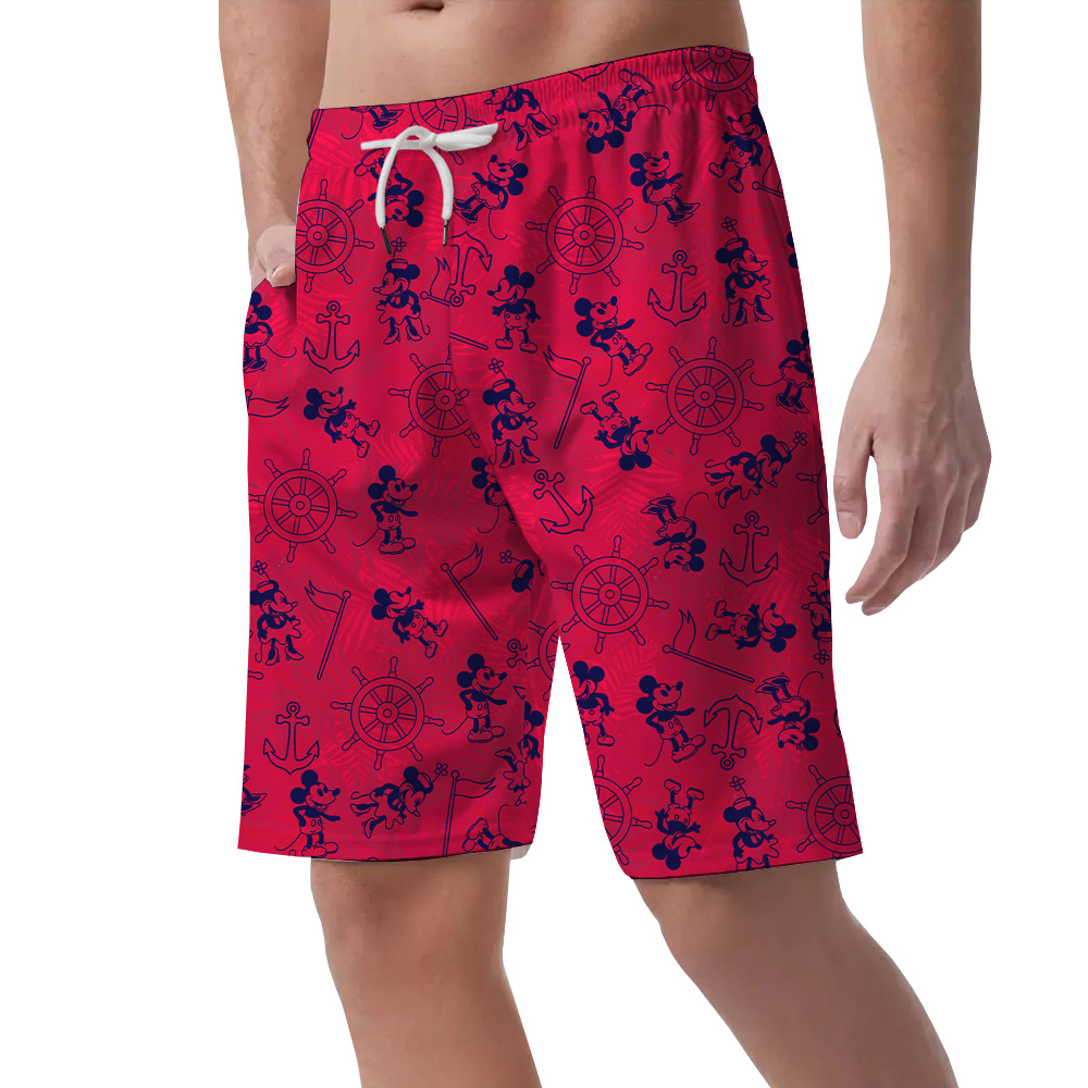 Classic Mickey Steamboat Willie Red Hawaiian Men's Beach Shorts