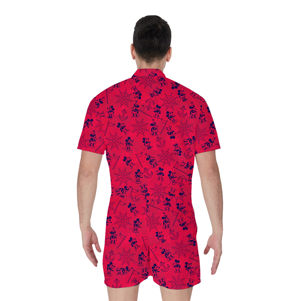 Classic Mickey Steamboat Willie Red Hawaiian Romper For Men
