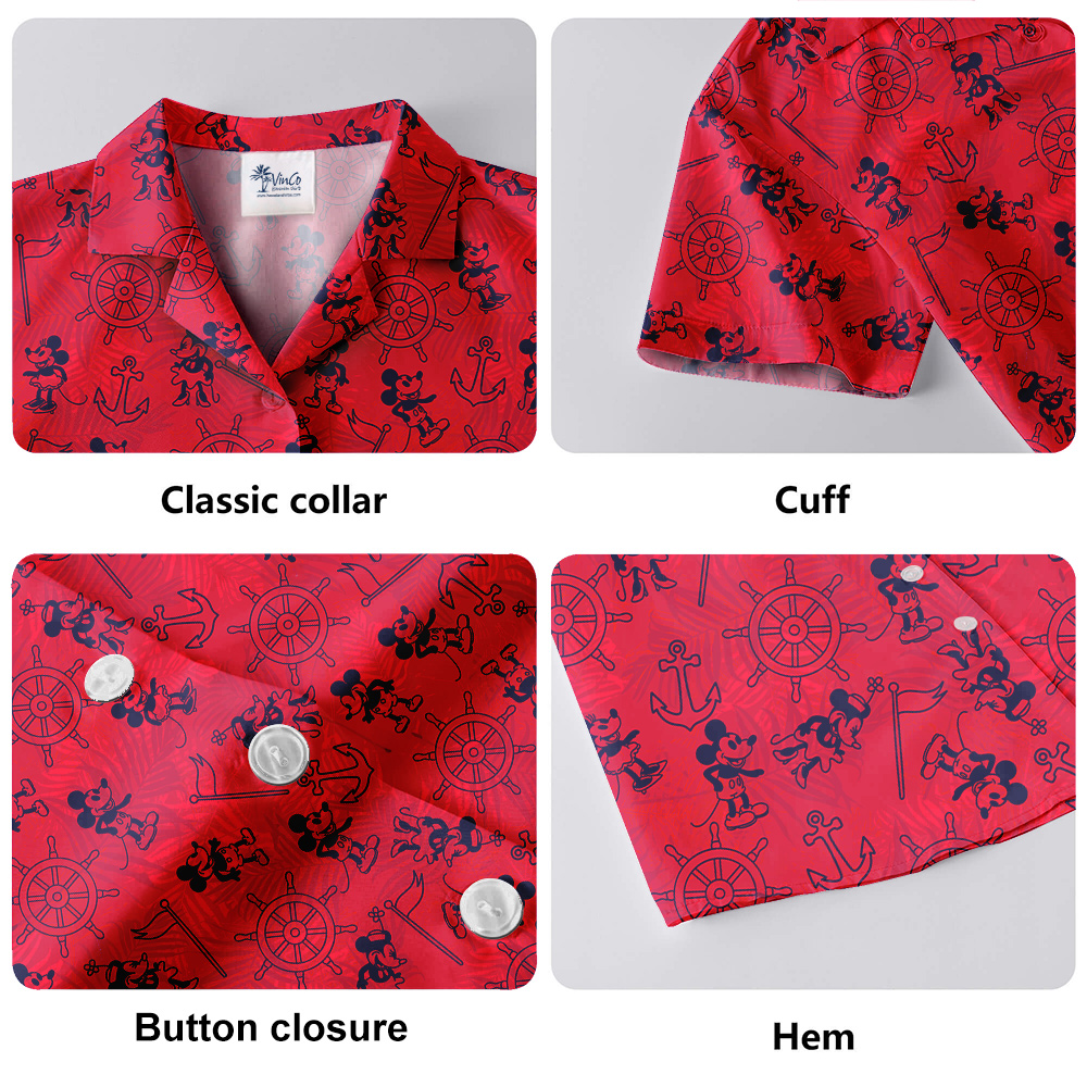 Classic Steamboat Willie Mickey Red Hawaiian Shirt