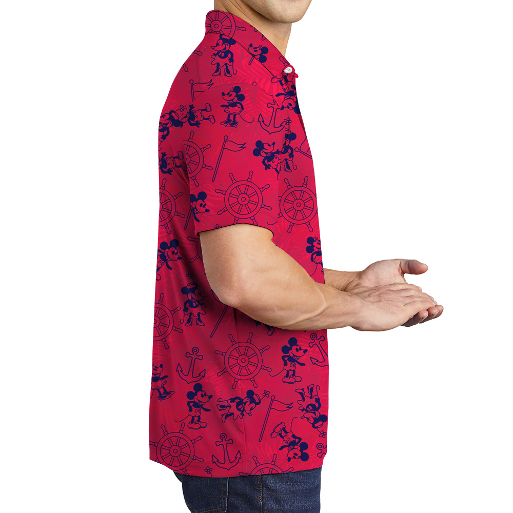 Vintage Mickey Steamboat Willie Red Hawaiian Polo Golf Shirt For Men
