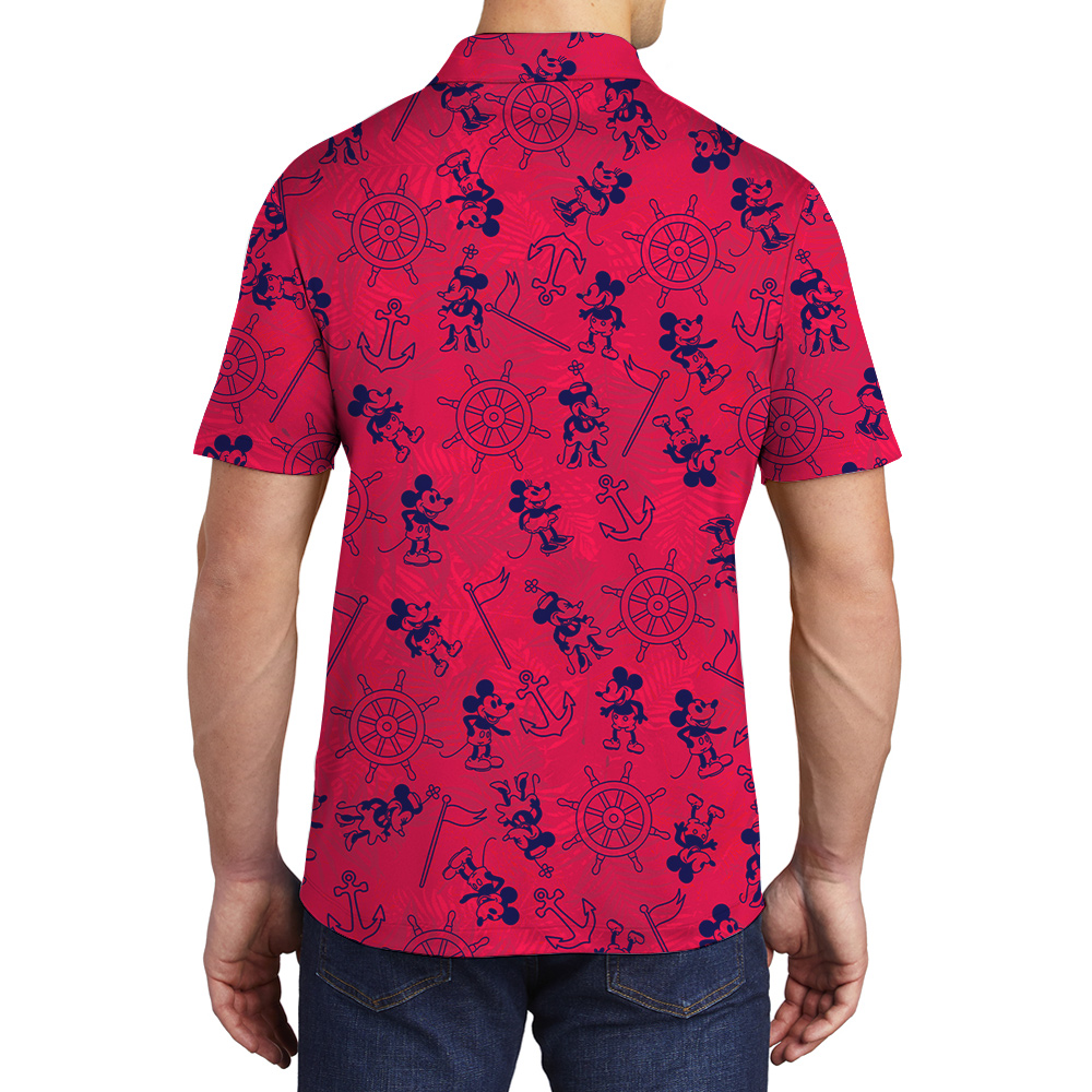 Vintage Mickey Steamboat Willie Red Hawaiian Polo Golf Shirt For Men