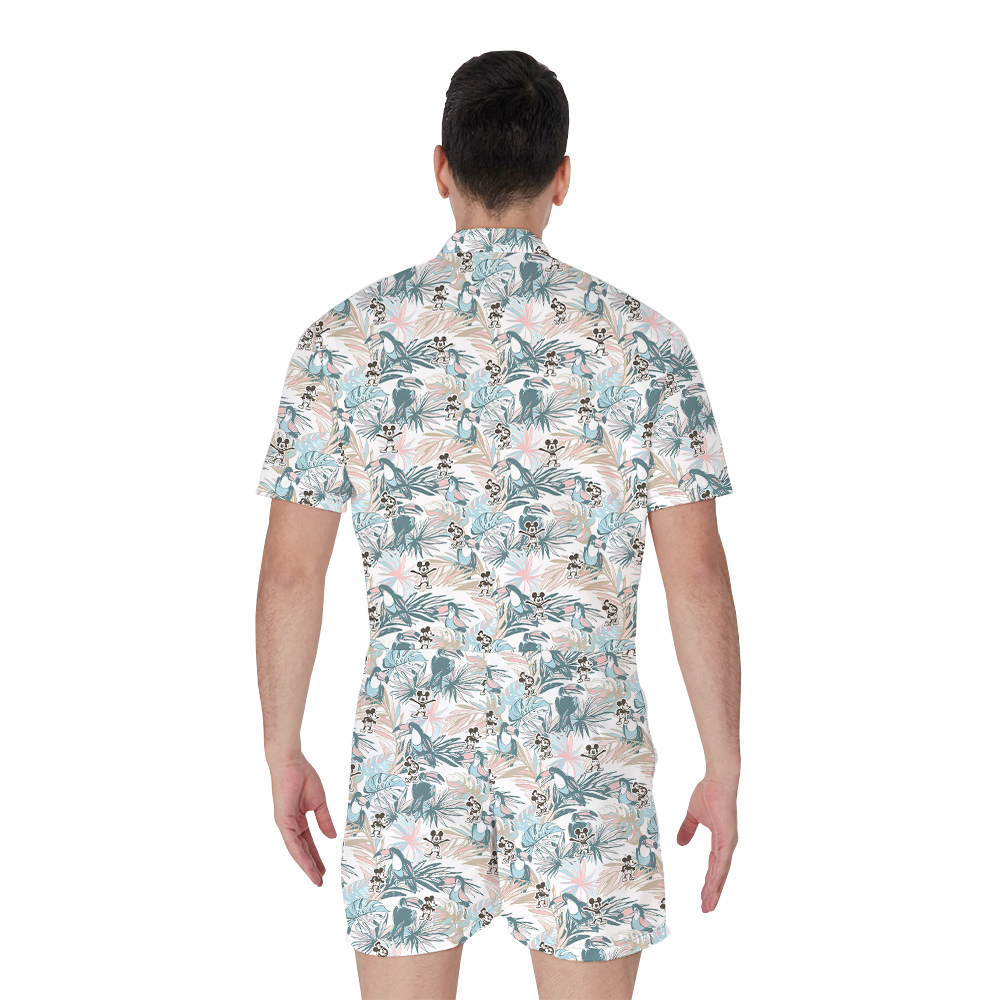 Tropical Vintage Parrot Mickey Steamboat Willie Hawaiian Romper For Men