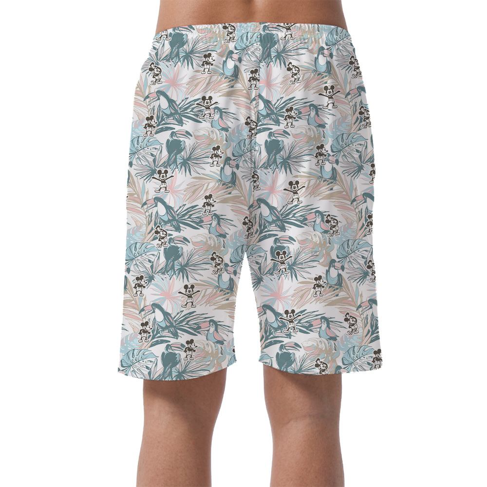 Steamboat Willie Mickey Vintage Tropical Parrot Hawaiian Beach Shorts For Men