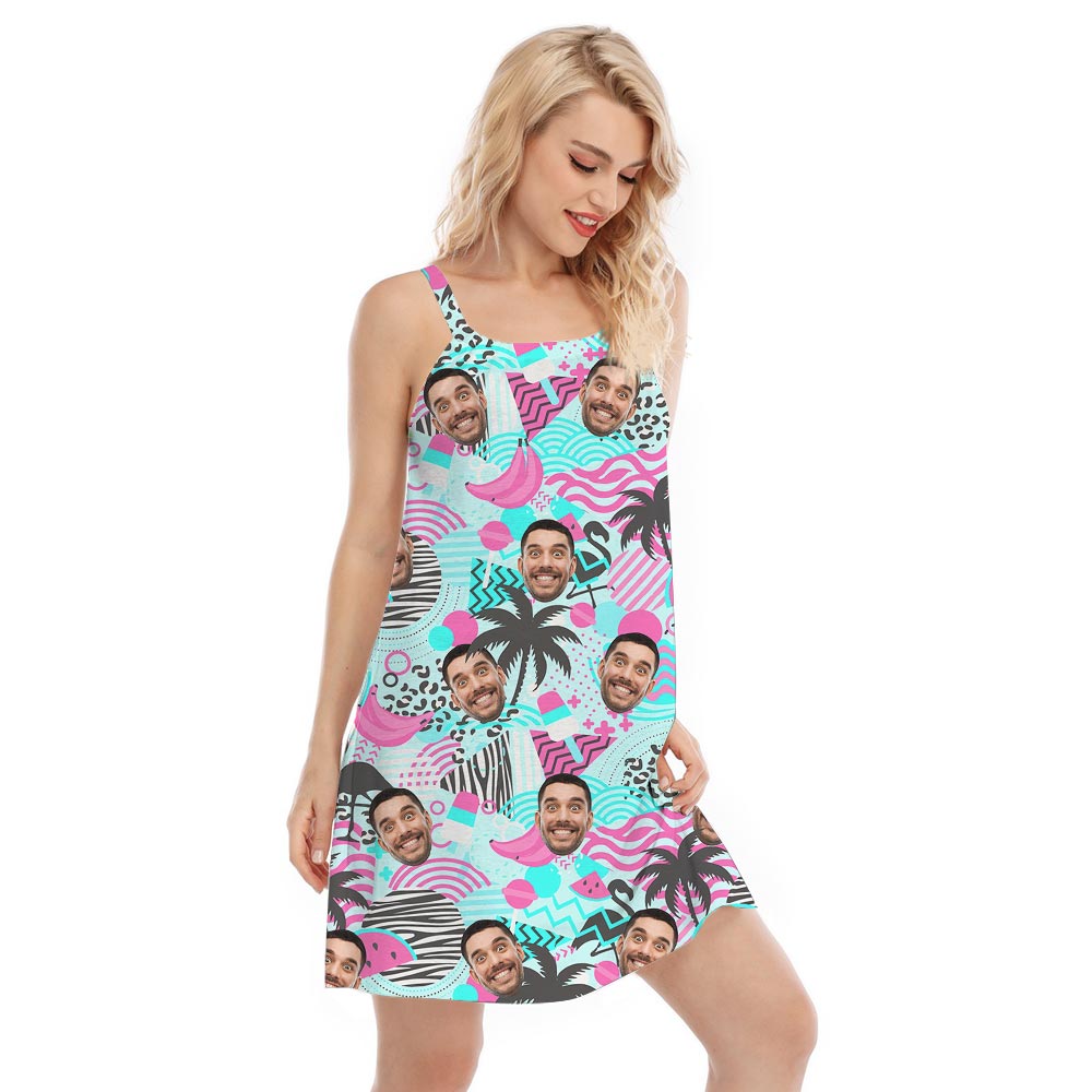 Retro Flamingo Women's Aloha Dress Custom Face
