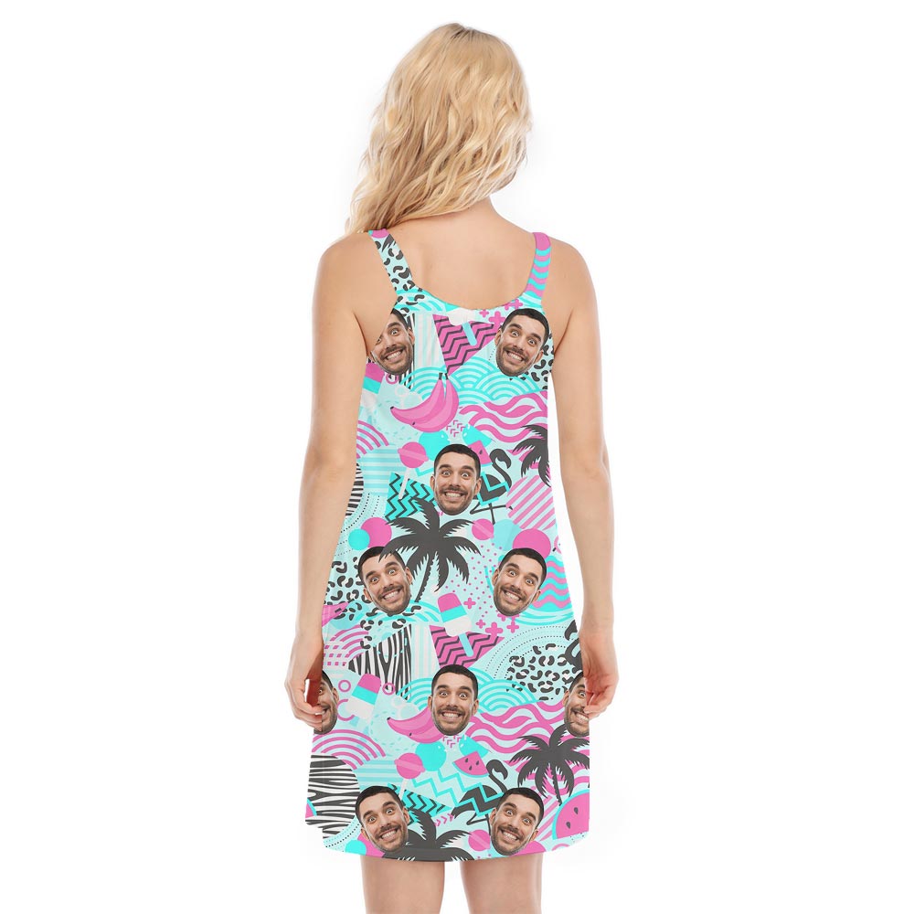 Retro Flamingo Women's Aloha Dress Custom Face