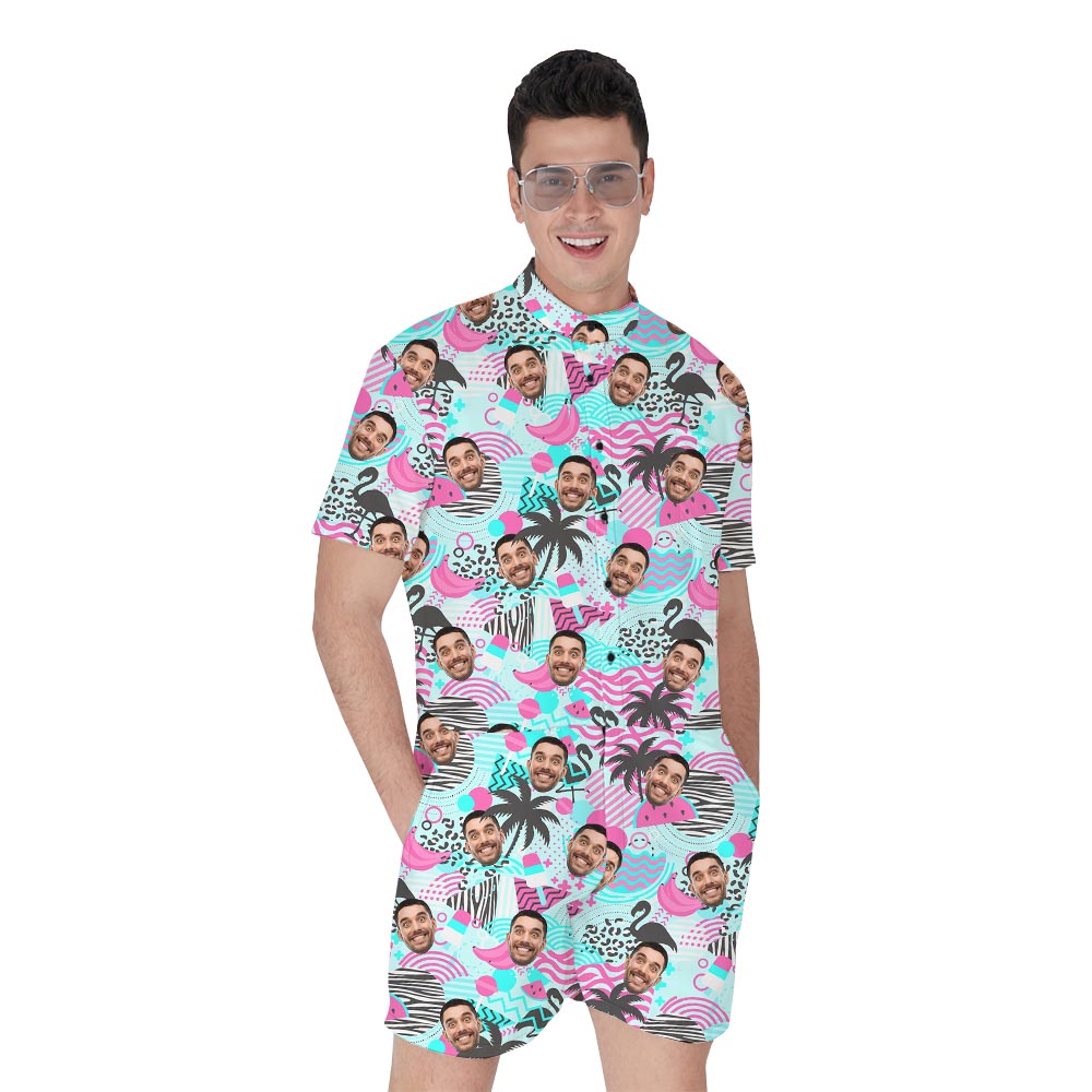Personalized Male Tropical Romper Flamingo Beach Retro - variant image 1