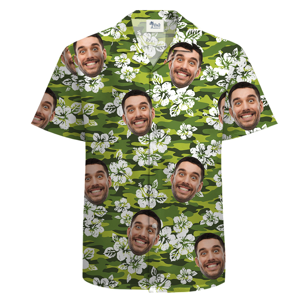 Green Hibiscus 100% Cotton Tropical Shirt for Men with Face Personalized - variant image 1
