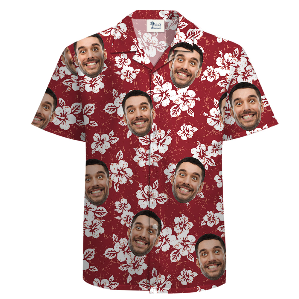 Red Hibiscus 100% Cotton Tropical Shirt for Men with Face Personalized - variant image 1