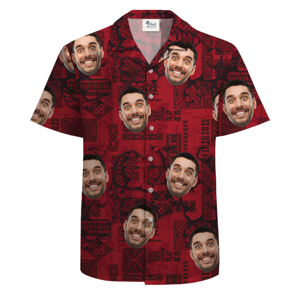 Vintage Red 100% Cotton Tropical Shirt for Men with Face Personalized - variant image 1