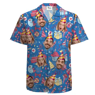 Custom Face Birthday Cotton Aloha Shirt for Men