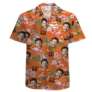 Custom Face Birthday 100 Cotton Orange Hawaiian Men Shirt