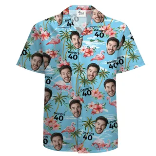 Custom Face Birthday 100 Cotton Light Blue Hawaiian Men Shirt