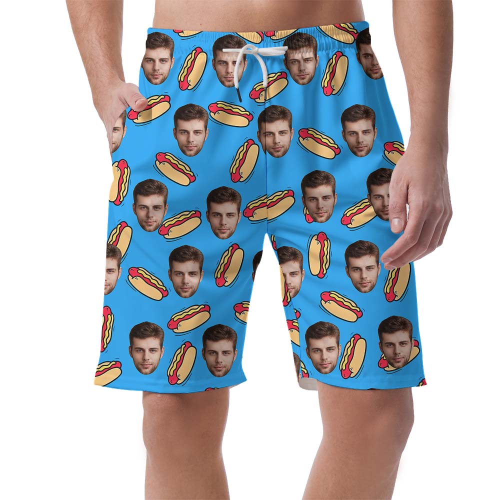 Custom Face Men's Hawaiian Shorts With Hot Dog Print - variant image 1
