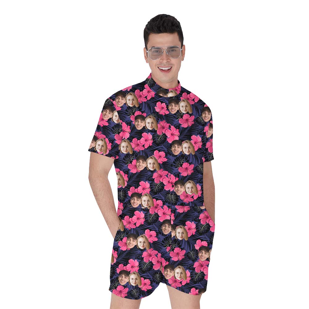 Hibiscus Hawaiian Men's Romper With Custom Face - variant image 1
