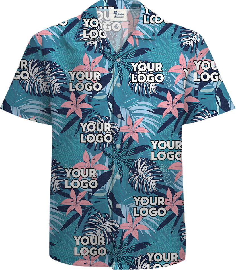 100% Cotton Blue Hawaiian Men Shirt with Custom Logo - variant image 1