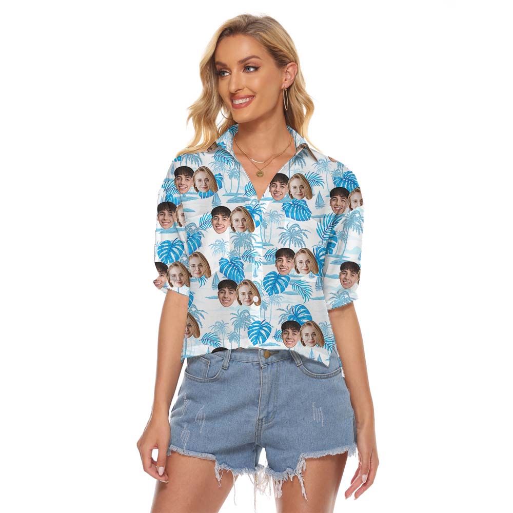 Blue Print Custom Face Women's Crop Top - variant image 1