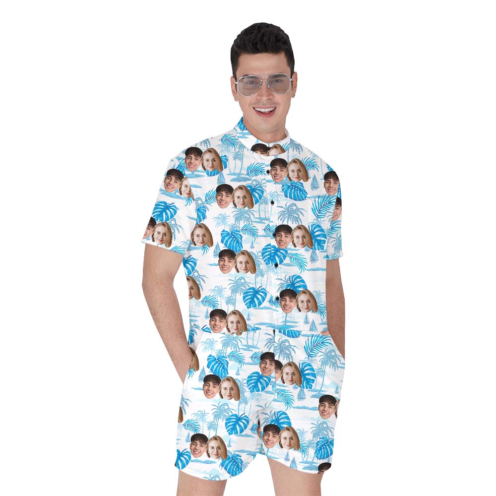 Design Your Own Custom Face Men's Romper Blue White - variant image 1