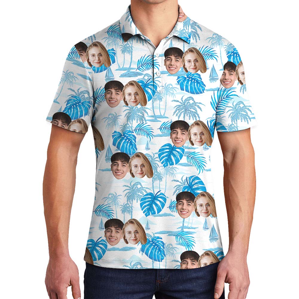 Customizable Face Palm Tree Collared Shirt For Men - variant image 1