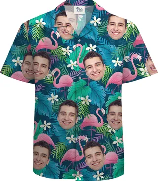 Custom Face in Flamingo 100% Cotton Hawaiian Shirt for Men
