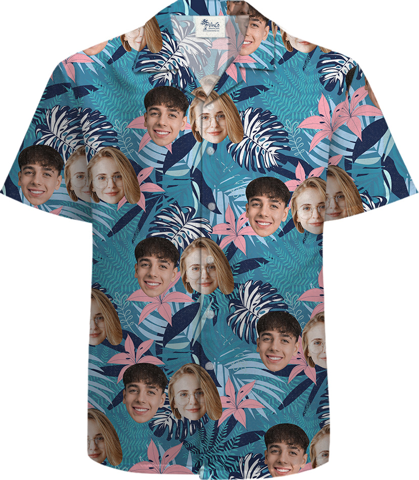 Custom Couple Faces 100% Cotton Aloha Shirt for Men - variant image 1