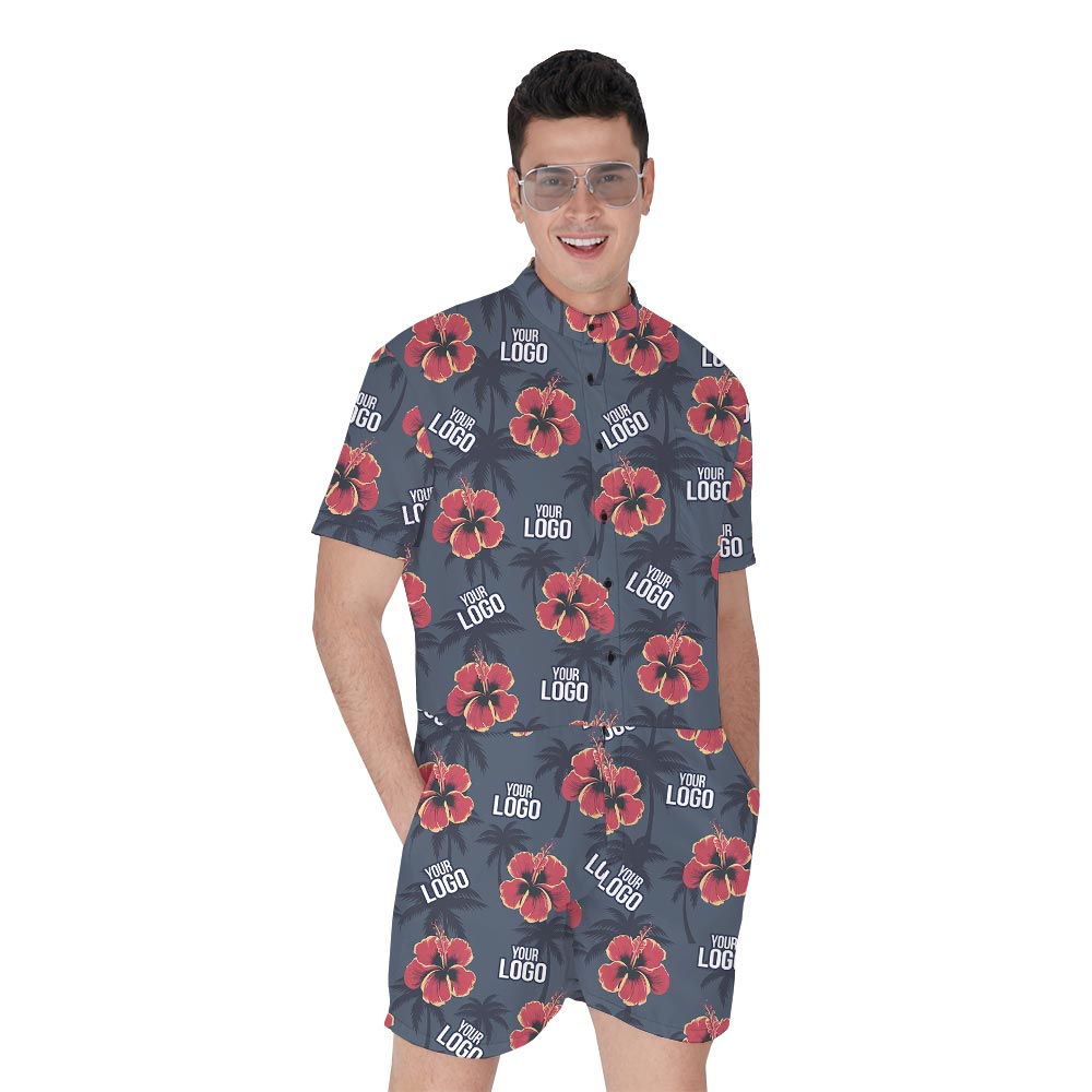 Navy Tropical Personalized Male Romper With Team Logo - variant image 1