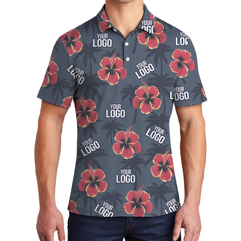 Personalized Men's Tropical Golf Shirt With Team Logo - variant image 1