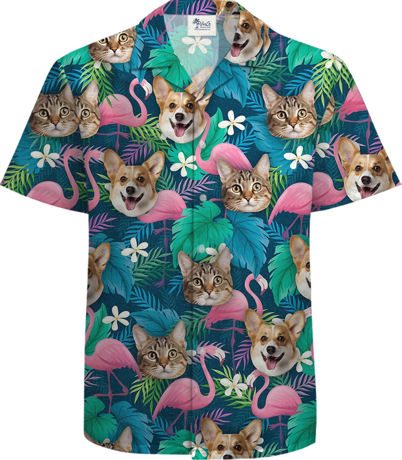 Custom Pet with Flamingo 100% Cotton Tropical Shirt - variant image 1