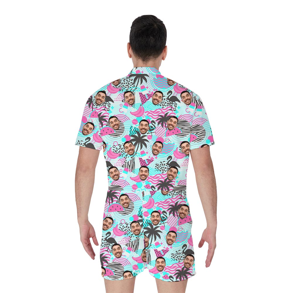 Personalized Male Tropical Romper Flamingo Beach Retro