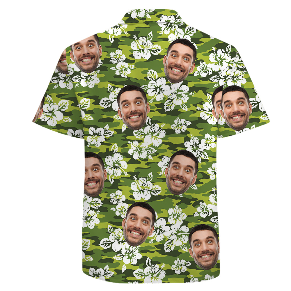 Green Hibiscus 100% Cotton Tropical Shirt for Men with Face Personalized