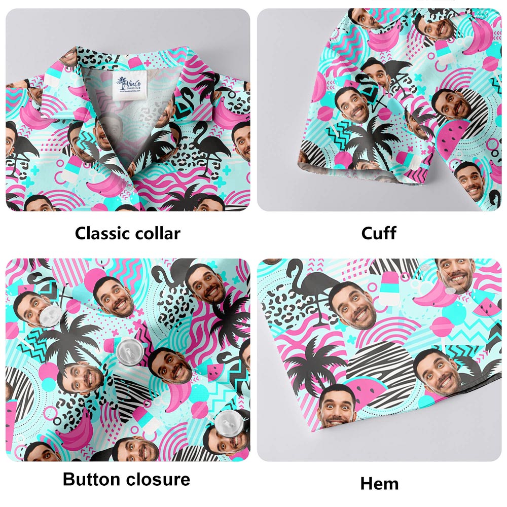 Retro 80s Flamingo Palm Tree Personalized Hawaiian Men's Shirt