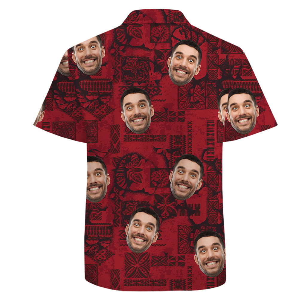 Vintage Red 100% Cotton Tropical Shirt for Men with Face Personalized