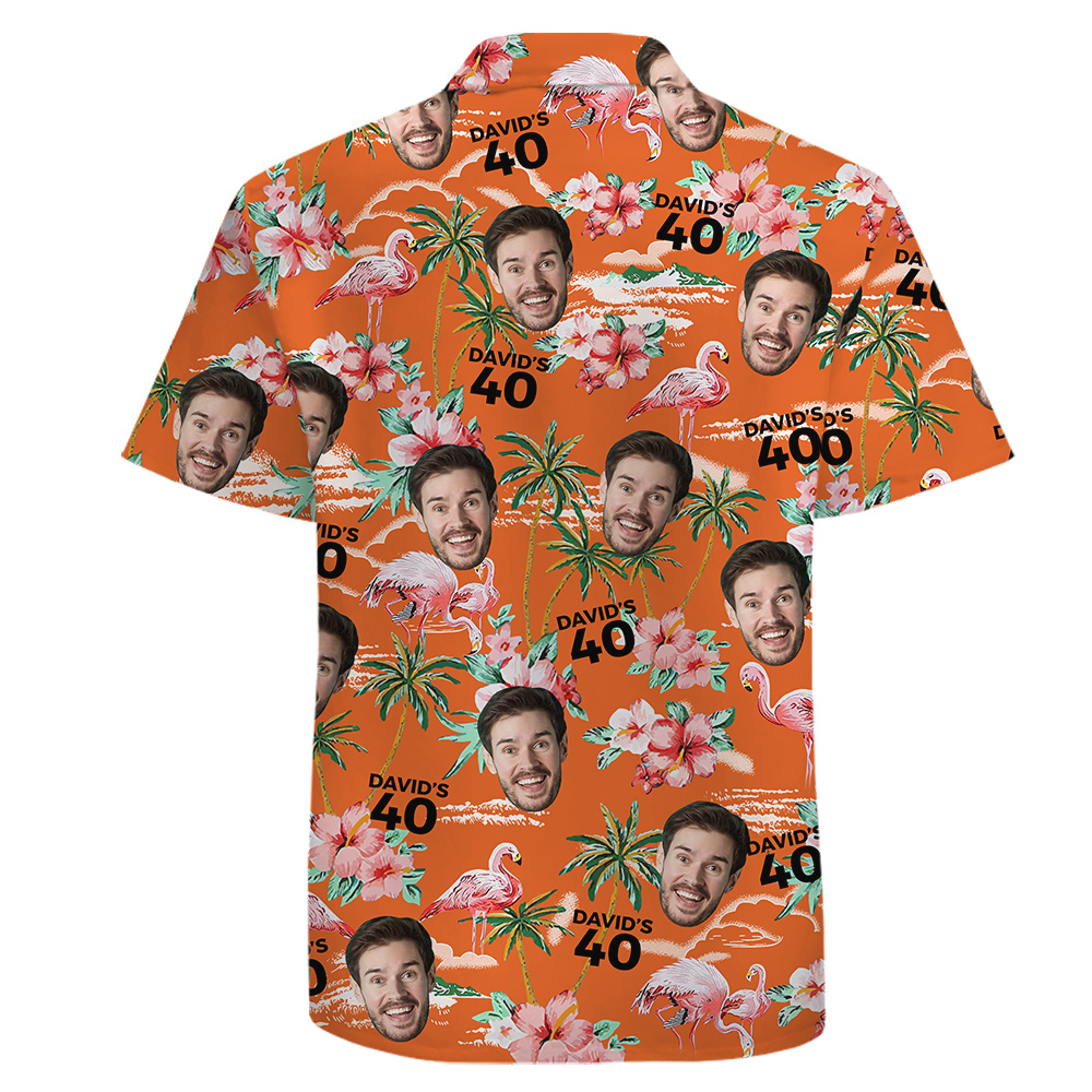 Custom Face Birthday 100 Cotton Orange Hawaiian Men Shirt
