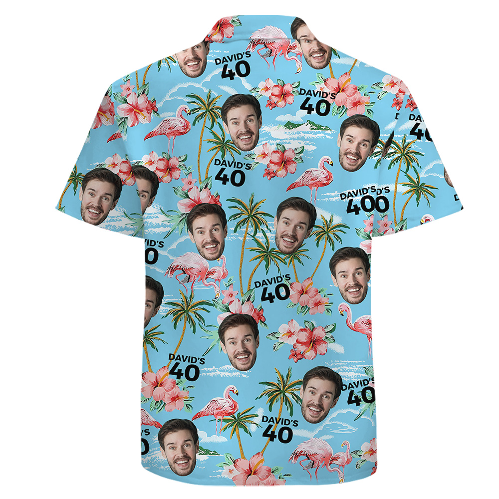 Custom Face Birthday 100 Cotton Light Blue Hawaiian Men Shirt
