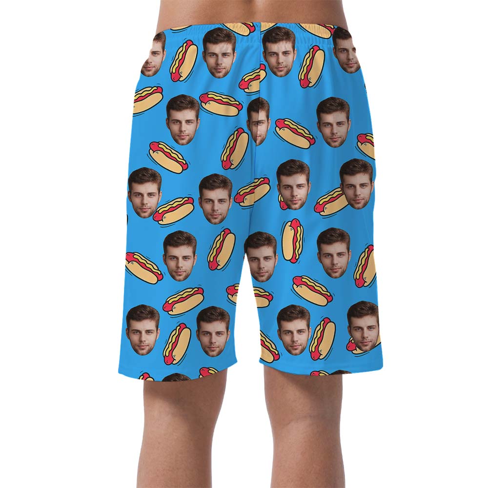 Custom Face Men's Hawaiian Shorts With Hot Dog Print