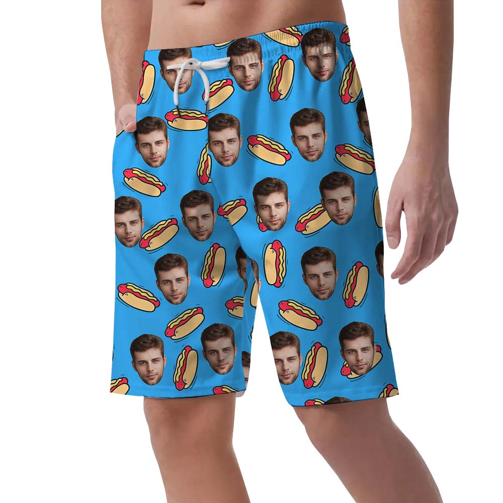Custom Face Men's Hawaiian Shorts With Hot Dog Print