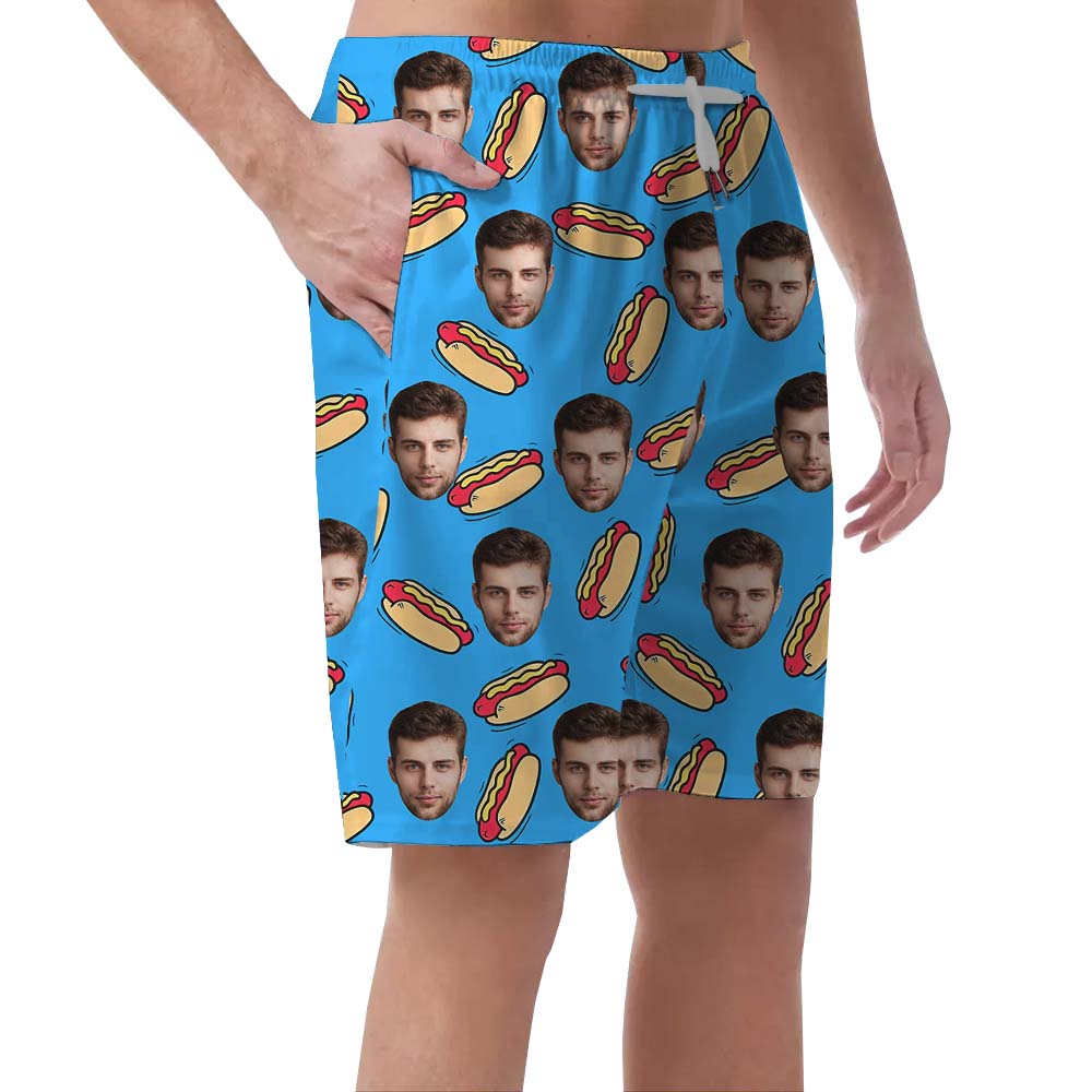 Custom Face Men's Hawaiian Shorts With Hot Dog Print