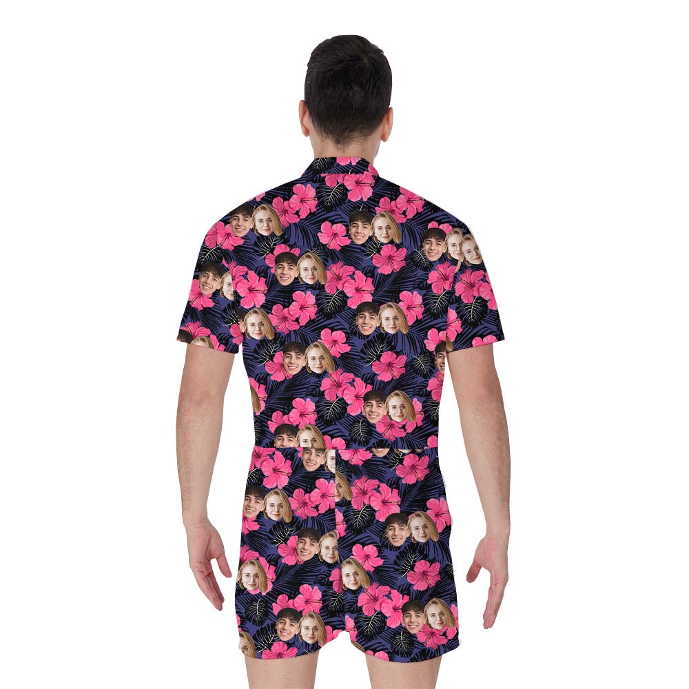 Hibiscus Hawaiian Men's Romper With Custom Face