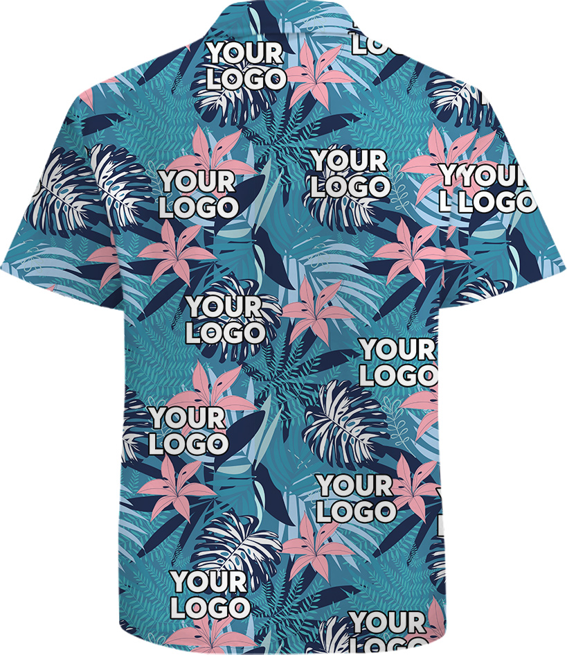 100% Cotton Blue Hawaiian Men Shirt with Custom Logo